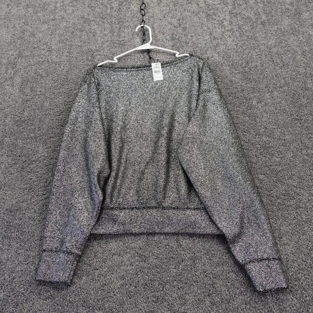 Express Pullover Womens Small Silver Metallic Sparkle Boat Neck Long Sleeve Top